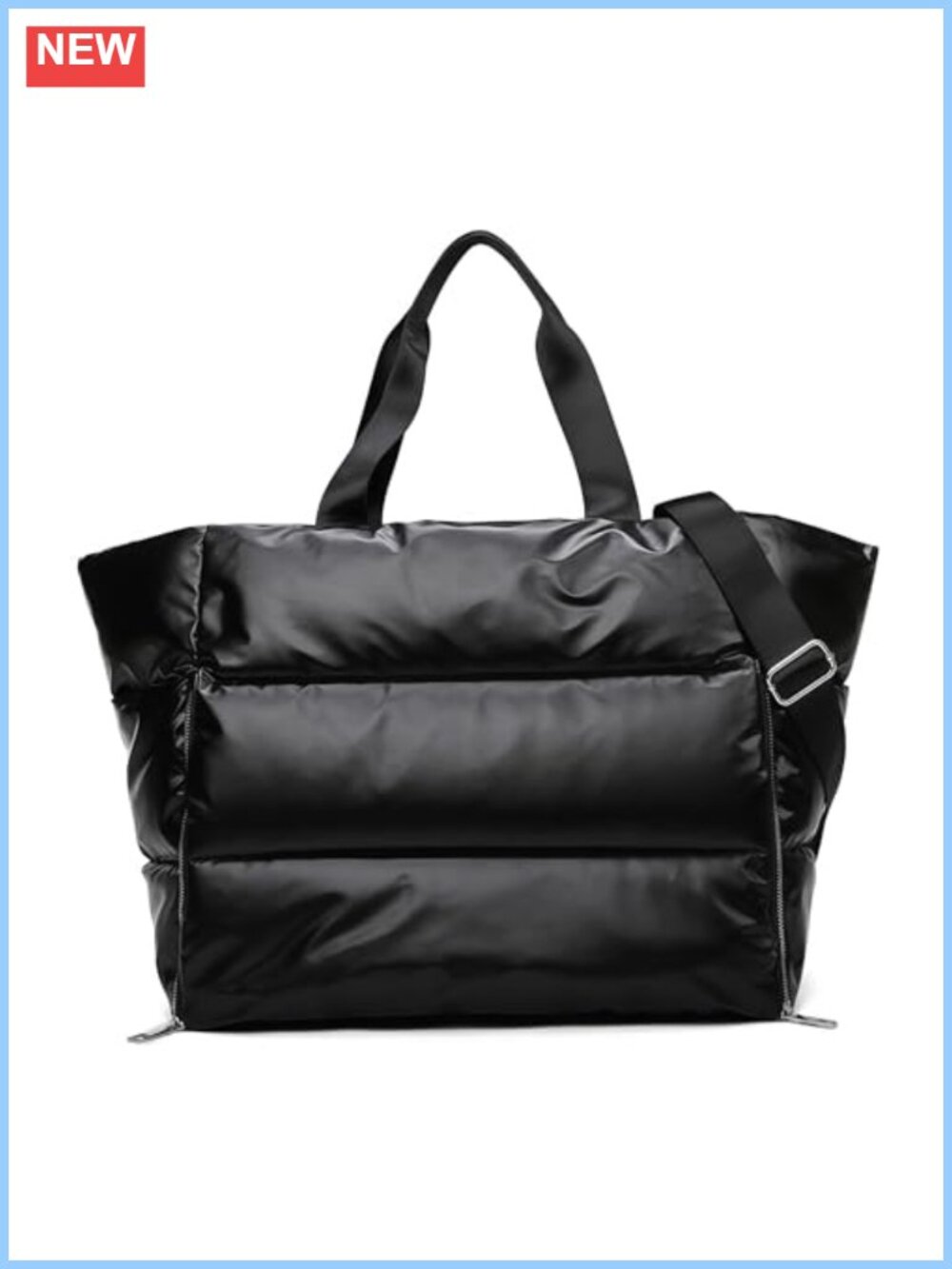 Quilted Puffer Tote Bag Zipper Large Lightweight Travel Gym Work Handbag